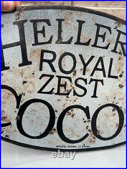 Vintage Hellers Royal Zest Cocoa Enamel Sign Imperial Enamel B'ham