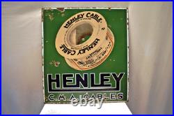 Vintage Henley C. M. A. Cables Porcelain Enamel Double Sided Sign 18x20 England El Vintage Henley C. M. A. Cables Porcelain Enamel Double Sided Sign 18x20 England El