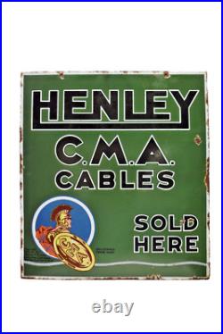 Vintage Henley C. M. A. Cables Porcelain Enamel Double Sided Sign 18x20 England El Vintage Henley C. M. A. Cables Porcelain Enamel Double Sided Sign 18x20 England El
