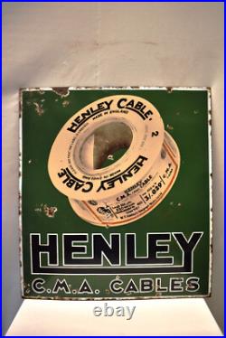 Vintage Henley C. M. A. Cables Porcelain Enamel Double Sided Sign 18x20 England El Vintage Henley C. M. A. Cables Porcelain Enamel Double Sided Sign 18x20 England El