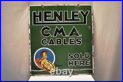 Vintage Henley C. M. A. Cables Porcelain Enamel Double Sided Sign 18x20 England El Vintage Henley C. M. A. Cables Porcelain Enamel Double Sided Sign 18x20 England El