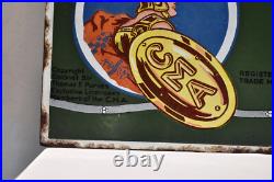 Vintage Henley C. M. A. Cables Porcelain Enamel Double Sided Sign 18x20 England El Vintage Henley C. M. A. Cables Porcelain Enamel Double Sided Sign 18x20 England El