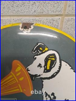 Vintage His Master Voice Enamel Button Sign 30 Cm Wide