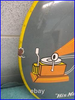 Vintage His Master Voice Enamel Button Sign 30 Cm Wide