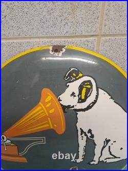 Vintage His Master Voice Enamel Button Sign 30 Cm Wide