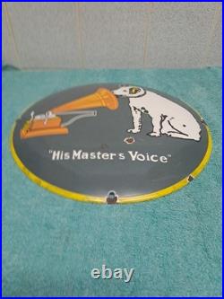 Vintage His Master Voice Enamel Button Sign 30 Cm Wide