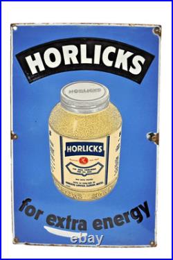 Vintage Horlicks Porcelain Enamel Sign 18x12in Food Drink Advertising Board Engl