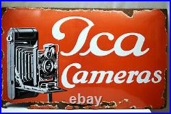 Vintage Ica Camera Dresden Sign Board Porcelain Enamel Germany Collectibles Old
