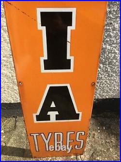 Vintage India Tyres Advertising Sign orange with black and white lettering