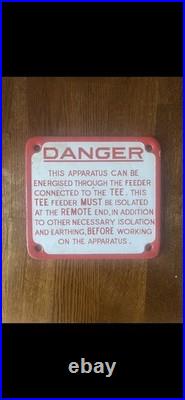 Vintage Industrial Enamel Electrical Danger Sign -Tee Feeder / Apparatus Warning