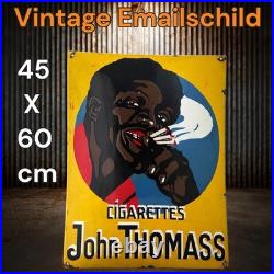 Vintage JOHN THOMASS Enamel Advertisement Plaque Sign for Cigarettes