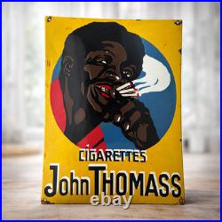 Vintage JOHN THOMASS Enamel Advertisement Plaque Sign for Cigarettes