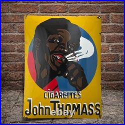 Vintage JOHN THOMASS Enamel Advertisement Plaque Sign for Cigarettes