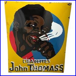 Vintage JOHN THOMASS Enamel Advertisement Plaque Sign for Cigarettes