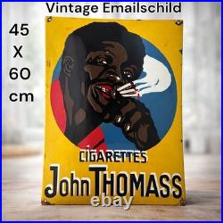 Vintage JOHN THOMASS Enamel Advertisement Plaque Sign for Cigarettes