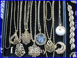 Vintage Jewelry Lot All Signed Trifari Rhinestone Faux Pearl Enamel Pin Necklace
