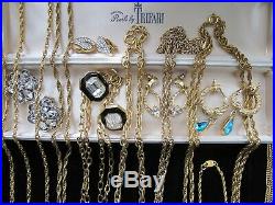 Vintage Jewelry Lot All Signed Trifari Rhinestone Faux Pearl Enamel Pin Necklace