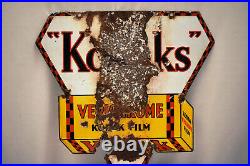 Vintage Kodak Verichrome Sign Board Porcelain Enamel Double Sided Triangle Old8