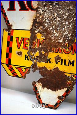 Vintage Kodak Verichrome Sign Board Porcelain Enamel Double Sided Triangle Old8