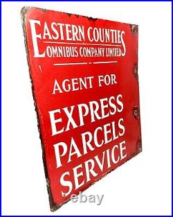 Vintage Large Enamel Advertising Sign For Eastern Counties Omnibus / Antique