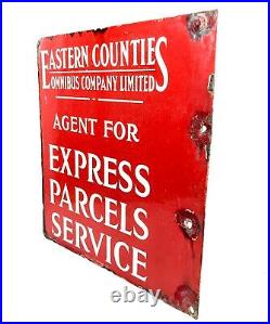 Vintage Large Enamel Advertising Sign For Eastern Counties Omnibus / Antique