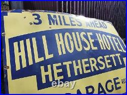 Vintage Large Enamel Advertising Sign Hethersett Hotel Garage AA Motoring