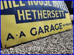 Vintage Large Enamel Advertising Sign Hethersett Hotel Garage AA Motoring