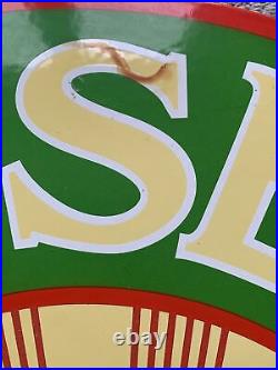 Vintage Large Enamel Advertising Sign Sunset Oil Antique Classic Cars Man Cave