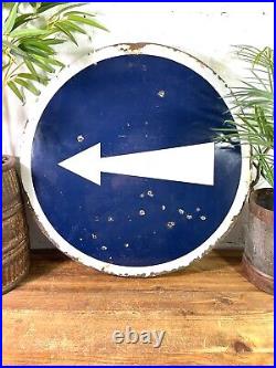 Vintage Large French Enamel Arrow Direction Street Road Sign