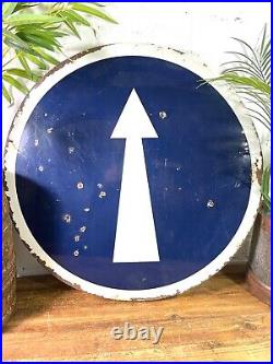 Vintage Large French Enamel Arrow Direction Street Road Sign