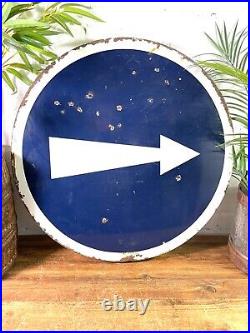 Vintage Large French Enamel Arrow Direction Street Road Sign