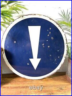 Vintage Large French Enamel Arrow Direction Street Road Sign