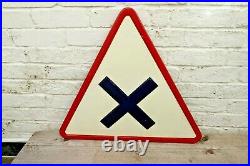 Vintage Large French Enamel Road Sign Street Warning Notice Bright Colours 1972
