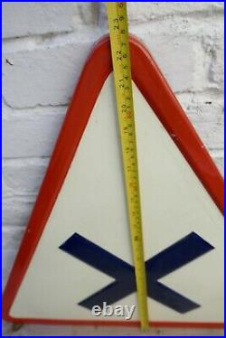 Vintage Large French Enamel Road Sign Street Warning Notice Bright Colours 1972