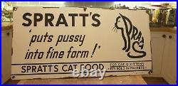 Vintage Large Genuine Enamel Advertising Sign Spratt's Cat Food RARE