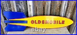 Vintage Large Oldsmobile Oil Porcelain Enamel Rocket Gas Pump Petroleum Ad Sign
