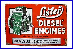 Vintage Lister Diesel Engines Sign Porcelain Enamel Dursley England Advertising