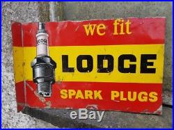 Vintage Lodge Spark Plug Tin Sign Can Garage Workshop Automobilia Enamel Oil