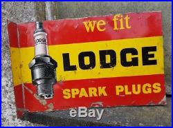 Vintage Lodge Spark Plug Tin Sign Can Garage Workshop Automobilia Enamel Oil