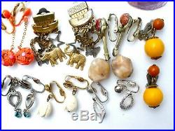 Vintage Lot 20 Pair of Clip on Dangle Earrings Rhinestones Signed Coro Beads