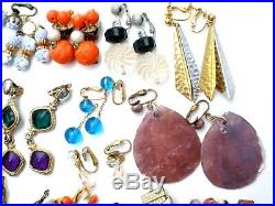 Vintage Lot 20 Pair of Clip on Dangle Earrings Rhinestones Signed Coro Beads