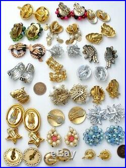 Vintage Lot 24 Pair of Clip on Earrings Rhinestones Signed Givenchy Gemstones
