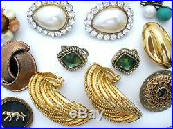 Vintage Lot 25 Pair of Clip on Earrings Rhinestones Signed Dubin Trifari Napier