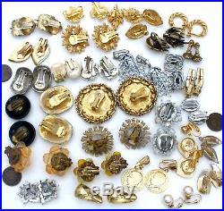 Vintage Lot 30 Pair of Clip on Earrings Rhinestones Signed Castlemark Trifari