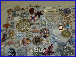 Vintage Lot 310 Brooches Pins 106 Signed Rhinestones Enamels Lucite Free Ship