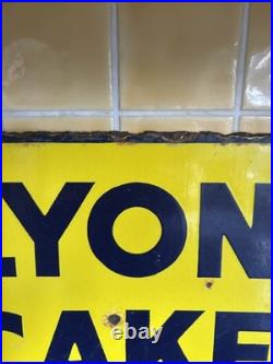 Vintage Lyon's Cakes Enamel Yellow Advertising Sign Double sided Original