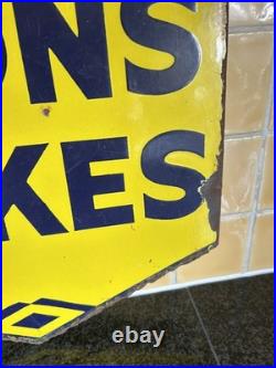 Vintage Lyon's Cakes Enamel Yellow Advertising Sign Double sided Original