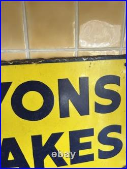 Vintage Lyon's Cakes Enamel Yellow Advertising Sign Double sided Original