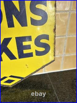Vintage Lyon's Cakes Enamel Yellow Advertising Sign Double sided Original