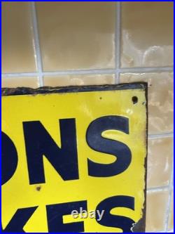 Vintage Lyon's Cakes Enamel Yellow Advertising Sign Double sided Original